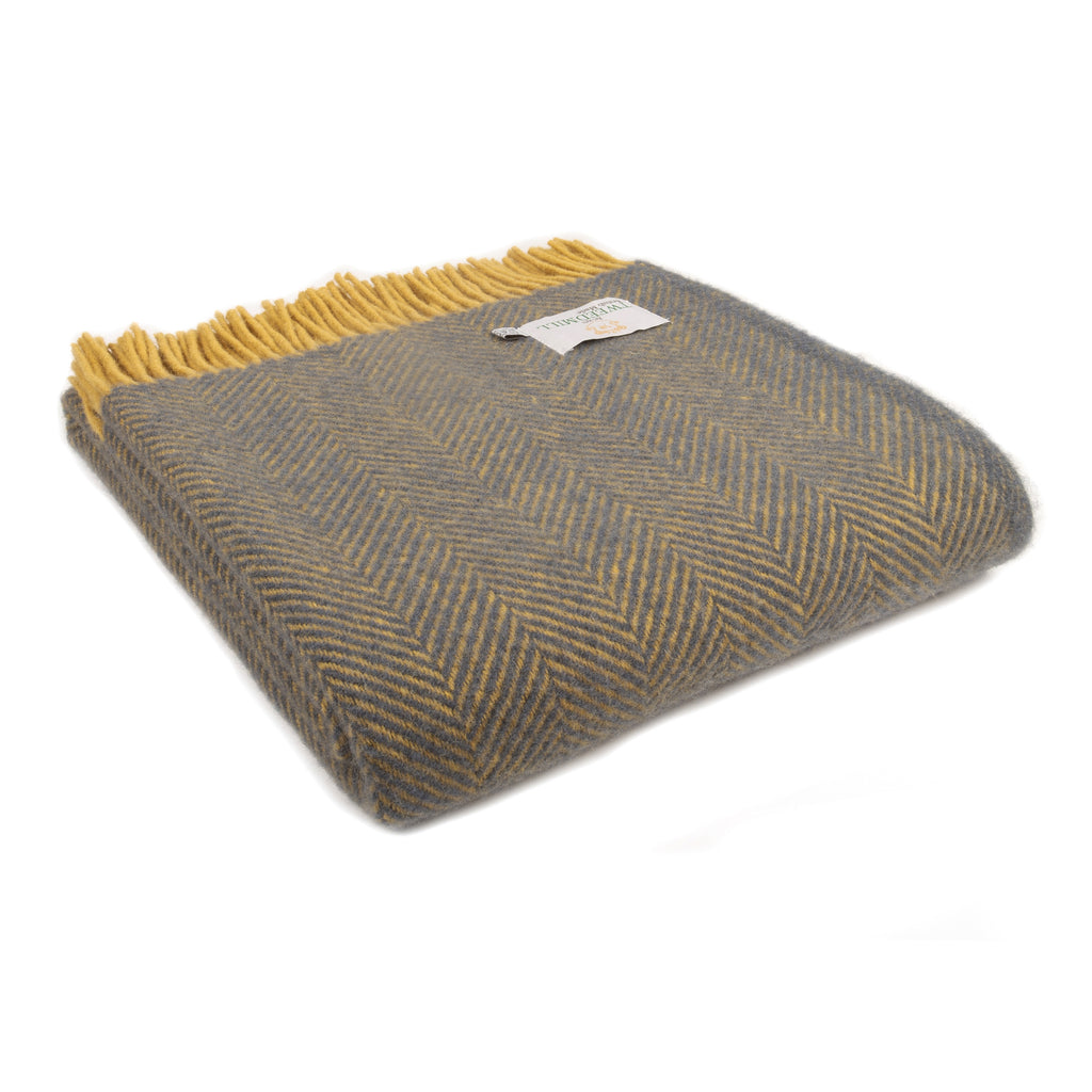 Tweedmill Herringbone Navy/Mustard 150cm x 183cm Throw