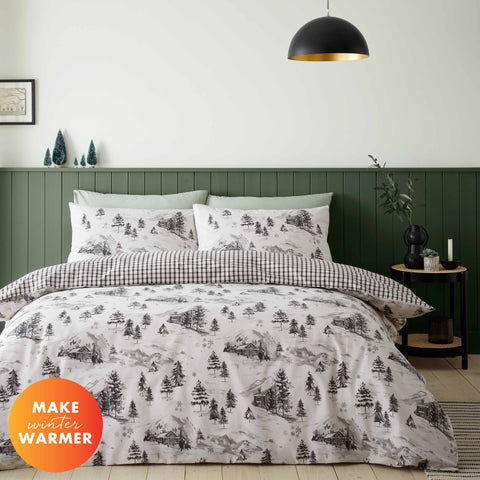 Catherine Lansfield Alpine Village Natural 100% Brushed Cotton Duvet Set