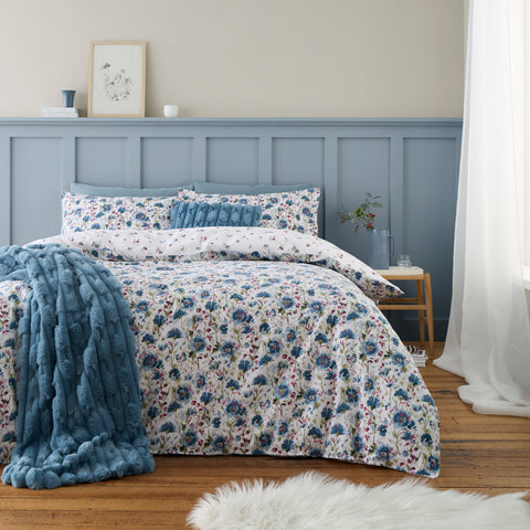 Bianca Ophelia Floral Blue 100% Brushed Cotton Duvet Set