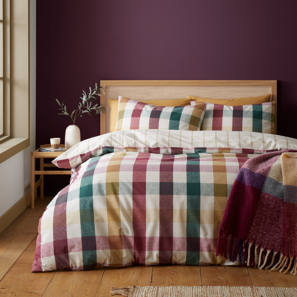 Catherine Lansfield Autumn Check Plum Duvet Set