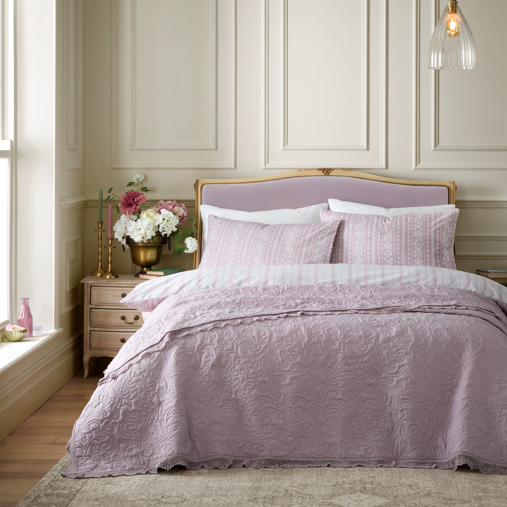 Bridgerton Silhouette Lace Pink 220cm x 230cm Bedspread