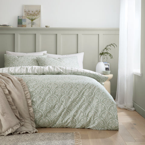 Bianca Scallop Floral Green Duvet Set