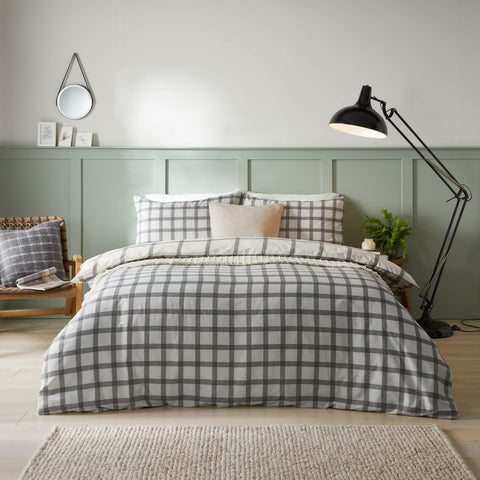 Furn Canberra Check Printed Grey/Neutral Duvet Set