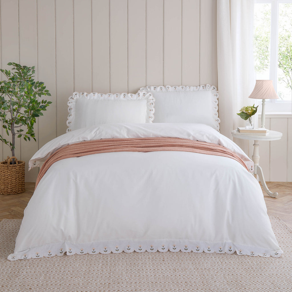 Wylder Nature Florrie Embroidered Cotton Peach Duvet Set