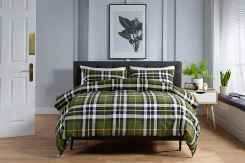 The Lyndon Company Fergus Green 100% Brushed Cotton Duvet Set