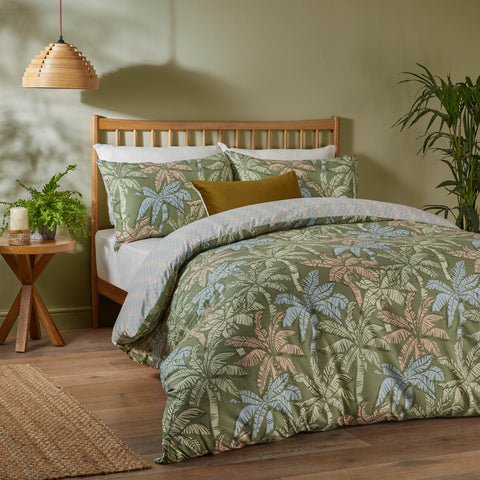 Duvet Day Kentia Printed Soft Touch Microfibre Palm Green Duvet Set