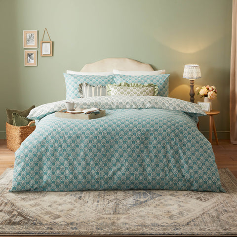 Furn Krissa Block Printed Blue Duvet Set