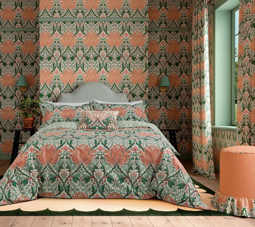 Morris & Co Helena Peach, Teal & Red Duvet Set