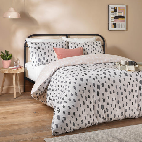 Duvet Day Robi Printed Soft Touch Microfibre Linen/Charcoal Duvet Set