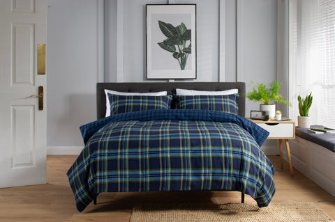 The Lyndon Company Willington Blue 100% Brushed Cotton Duvet Set