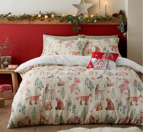 Fusion Christmas Woodland Animals Natural Duvet Set